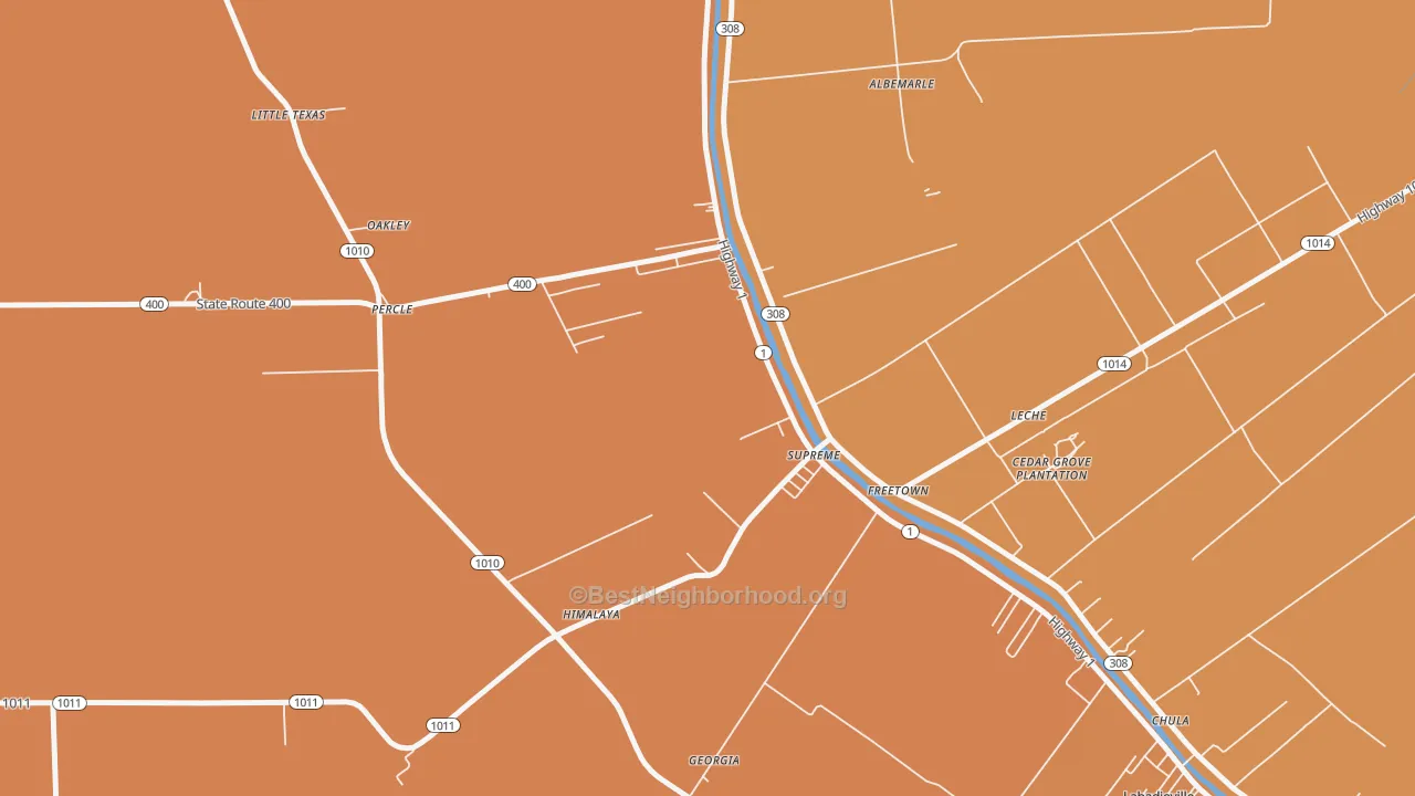 Map of the best neighborhoods in the Supreme area, with better matches in green and worse matches in red