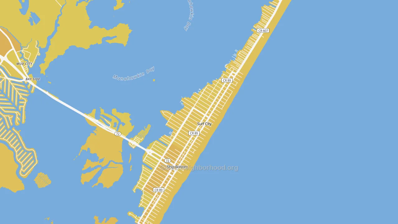 Map of the best neighborhoods in the Surf City area, with better matches in green and worse matches in red