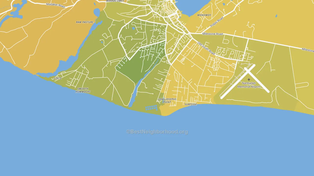 Map of the best neighborhoods in the Surfside area, with better matches in green and worse matches in red