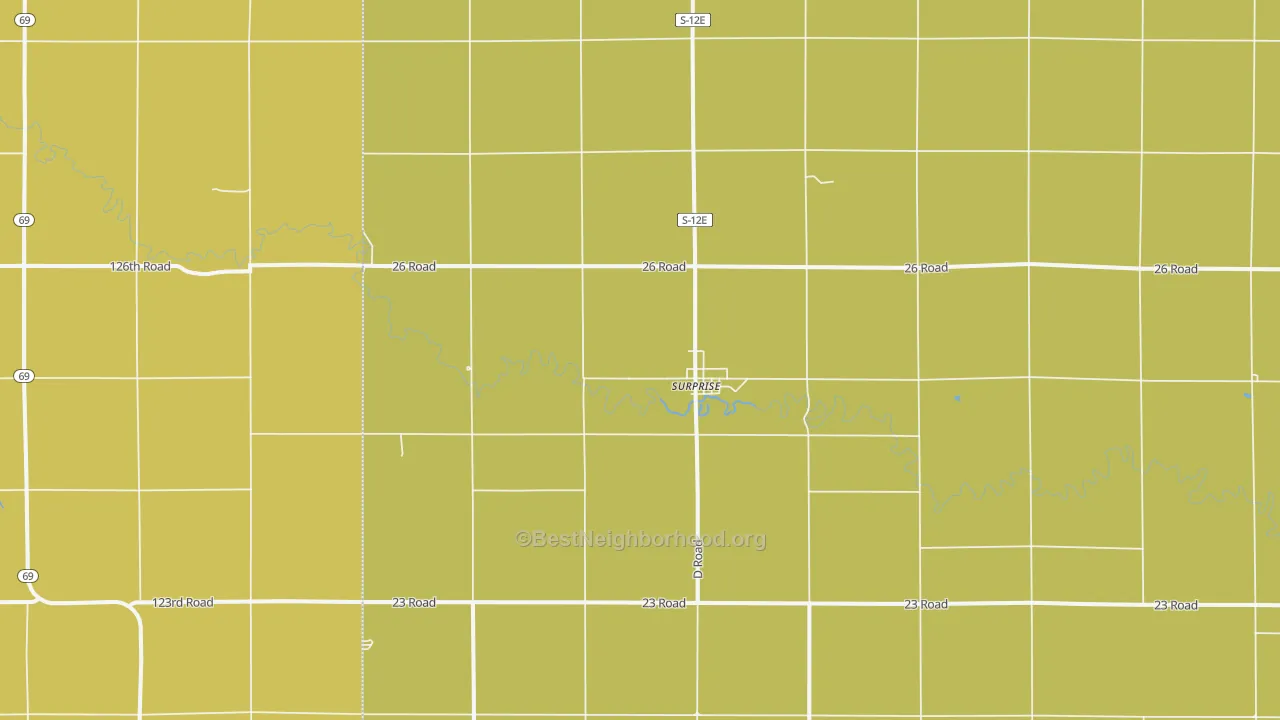 Map of the best neighborhoods in the Surprise area, with better matches in green and worse matches in red