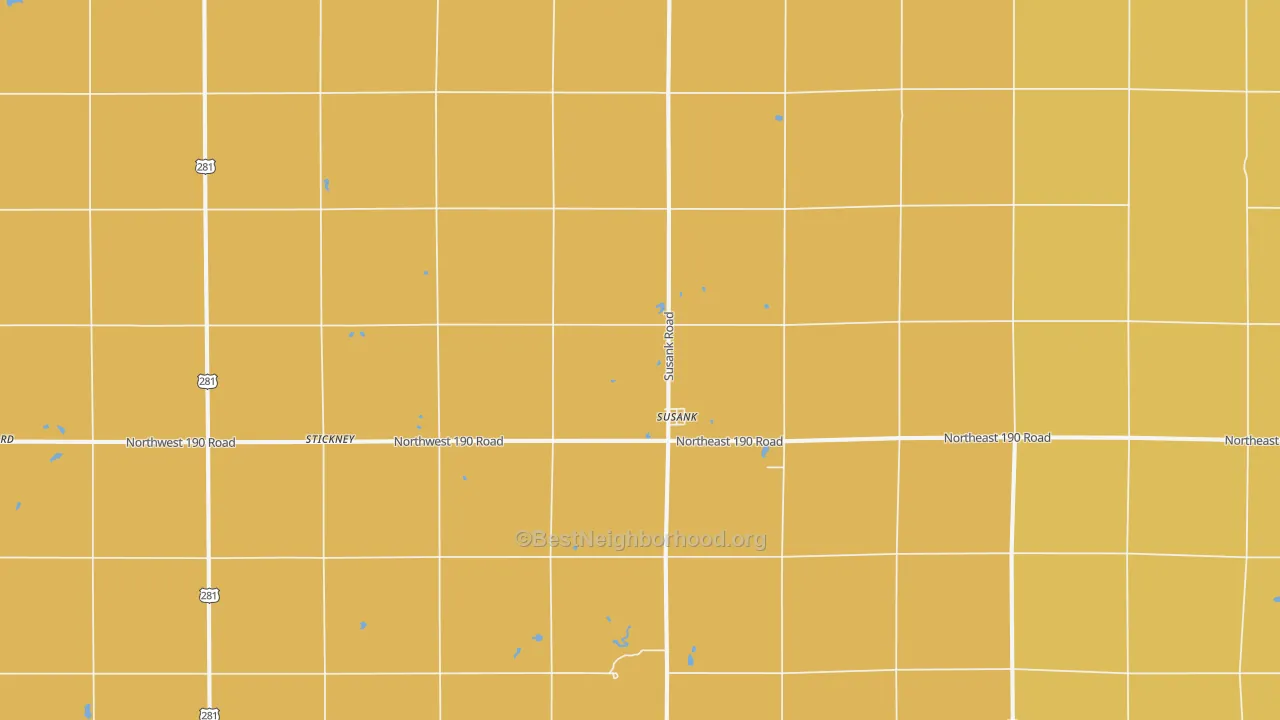 Map of the best neighborhoods in the Susank area, with better matches in green and worse matches in red