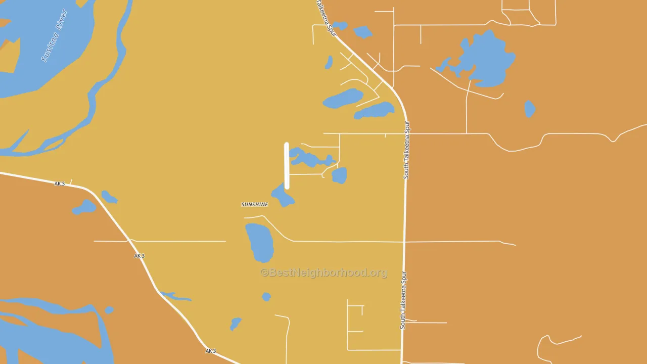 Map of the best neighborhoods in the Susitna North area, with better matches in green and worse matches in red
