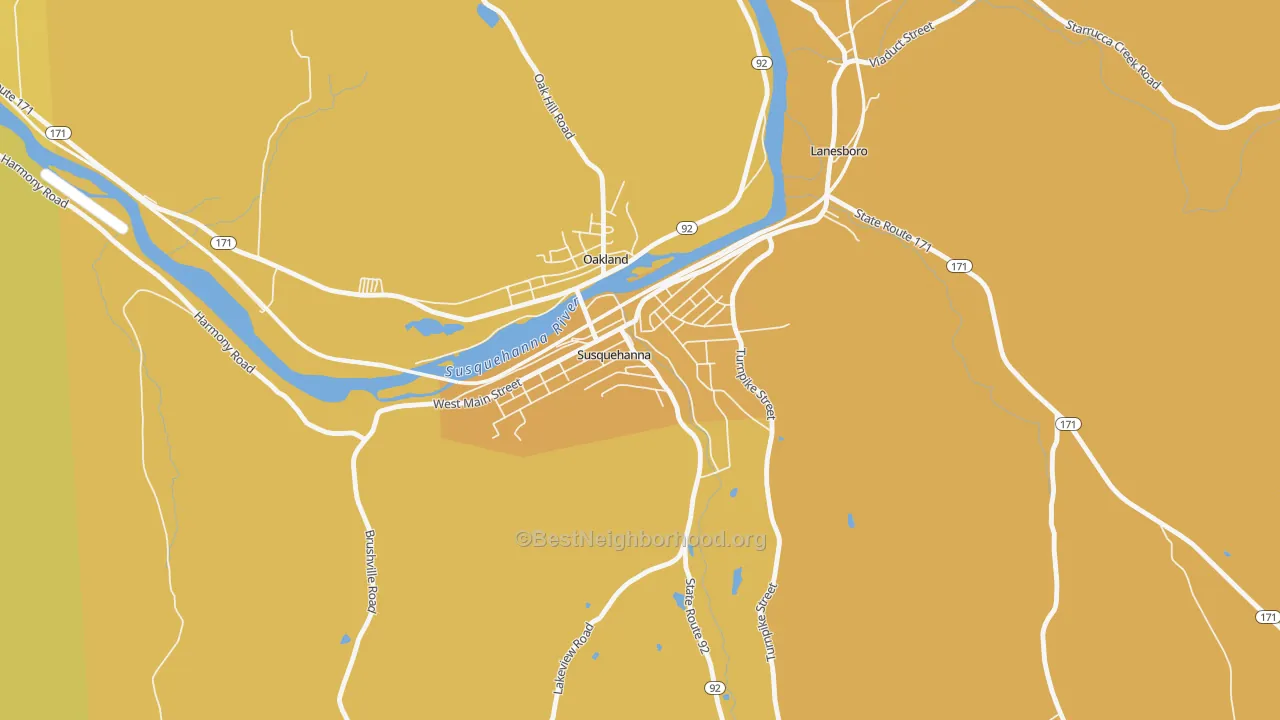 Map of the best neighborhoods in the Susquehanna Depot area, with better matches in green and worse matches in red
