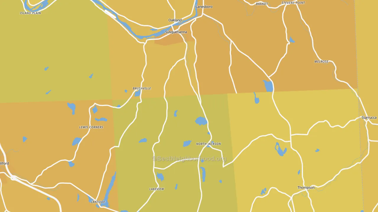 Map of the best neighborhoods in the Susquehanna area, with better matches in green and worse matches in red