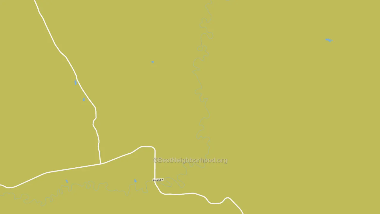 Map of the best neighborhoods in the Sussex area, with better matches in green and worse matches in red
