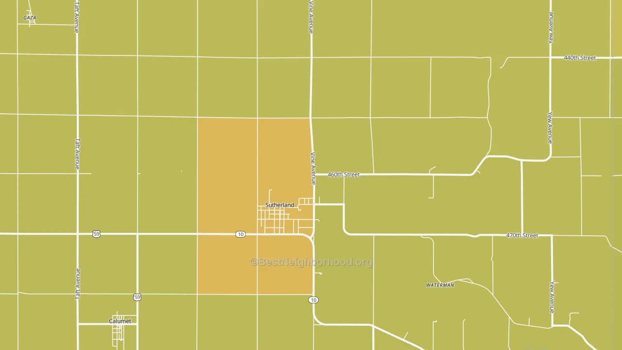 Map of the best neighborhoods in the Sutherland area, with better matches in green and worse matches in red