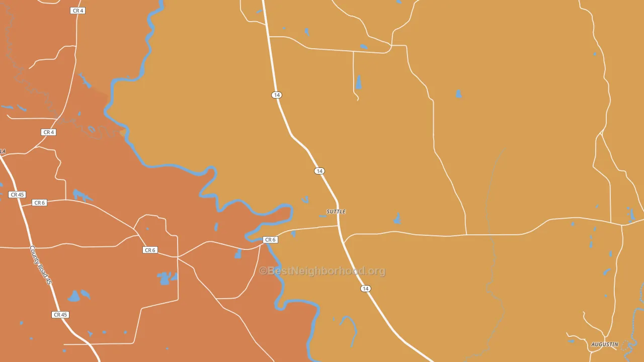 Map of the best neighborhoods in the Suttle area, with better matches in green and worse matches in red