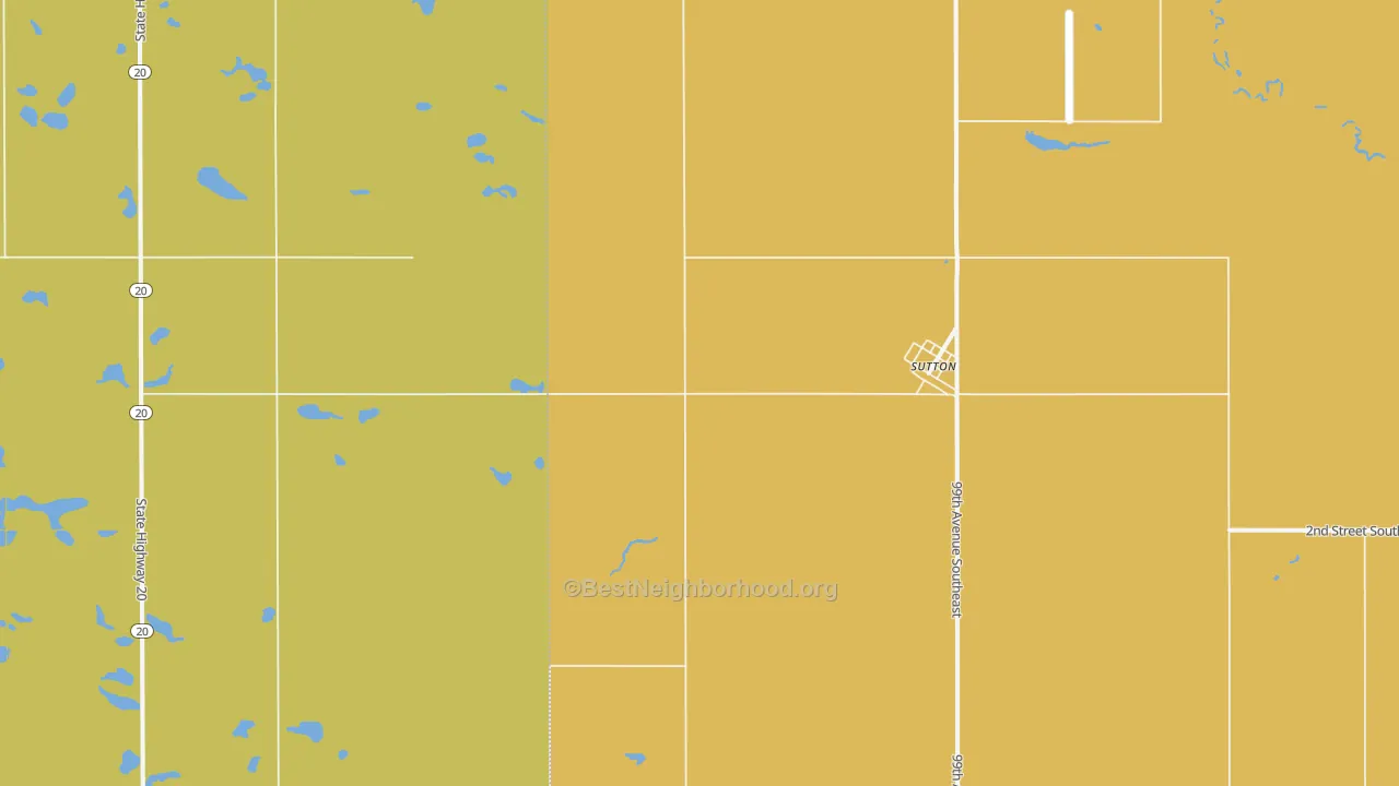 Map of the best neighborhoods in the Sutton area, with better matches in green and worse matches in red