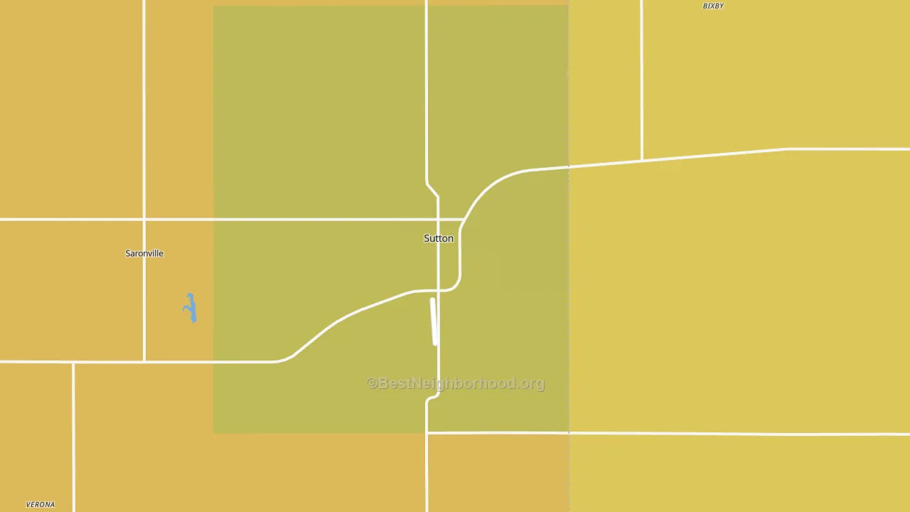 Map of the best neighborhoods in the Sutton area, with better matches in green and worse matches in red