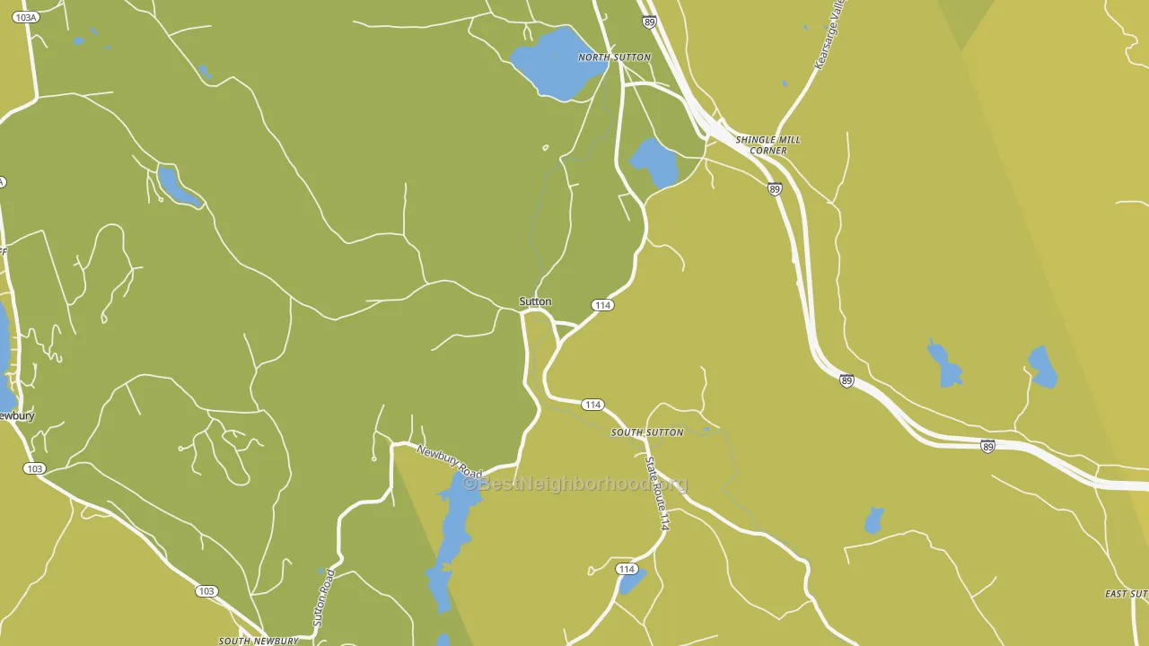 Map of the best neighborhoods in the Sutton area, with better matches in green and worse matches in red