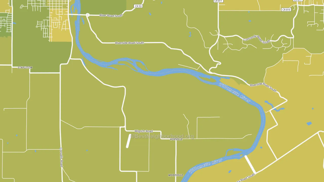 Map of the best neighborhoods in the Suver area, with better matches in green and worse matches in red