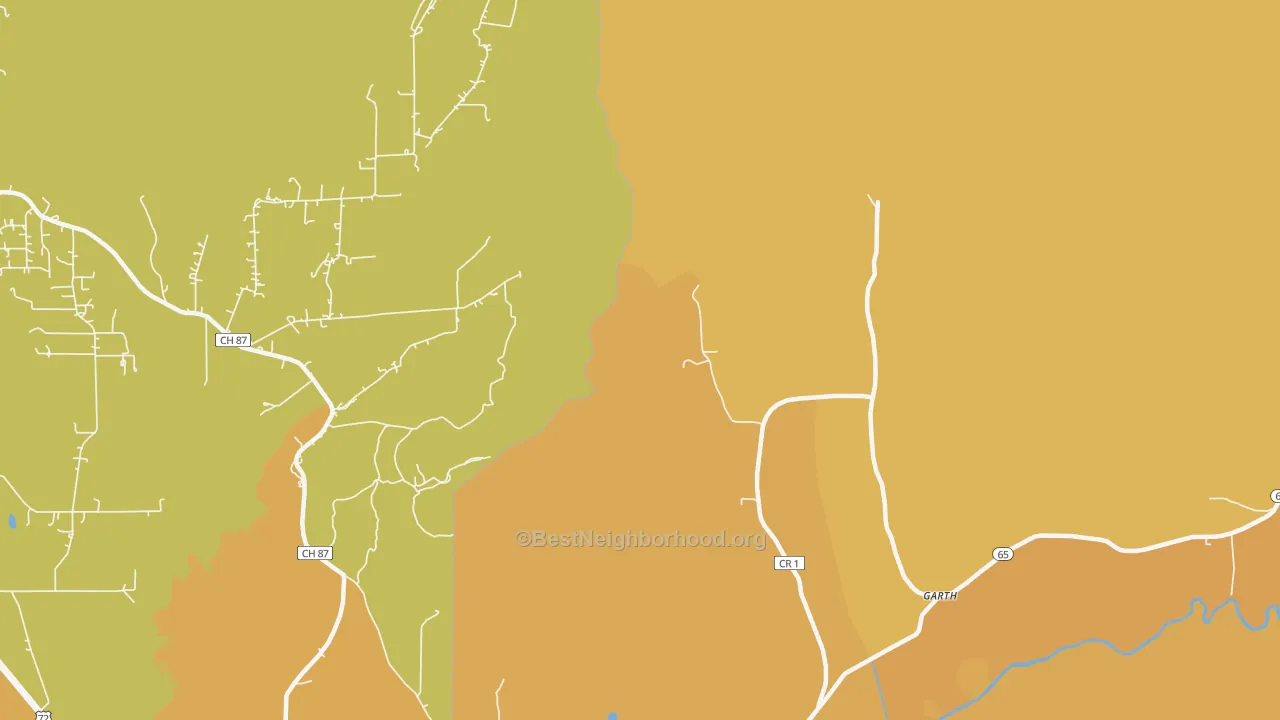 Map of the best neighborhoods in the Swaim area, with better matches in green and worse matches in red