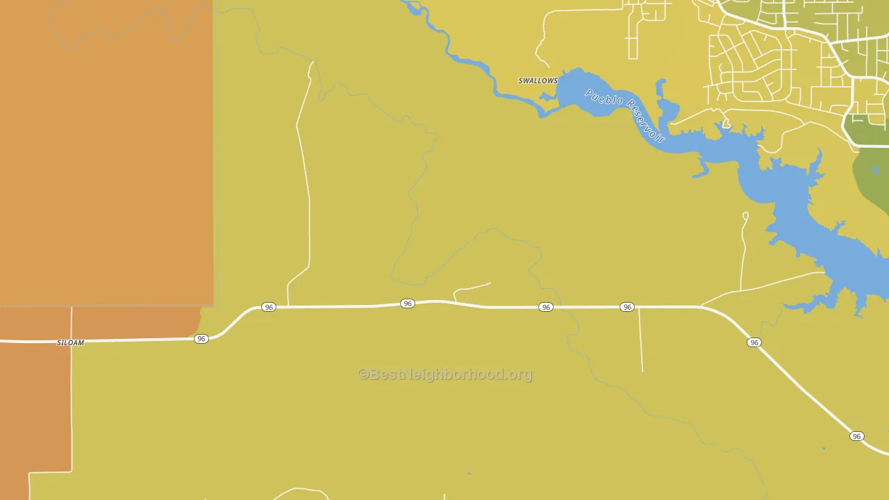 Map of the best neighborhoods in the Swallows area, with better matches in green and worse matches in red