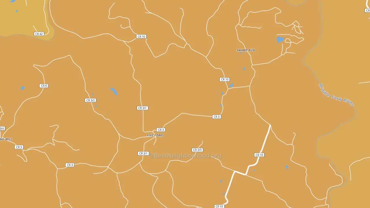 Map of the best neighborhoods in the Swamp Run area, with better matches in green and worse matches in red