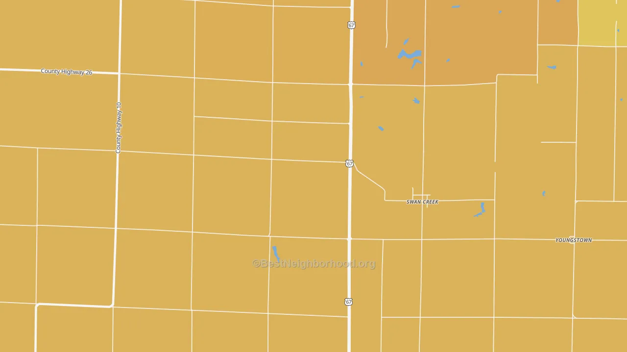 Map of the best neighborhoods in the Swan Creek area, with better matches in green and worse matches in red