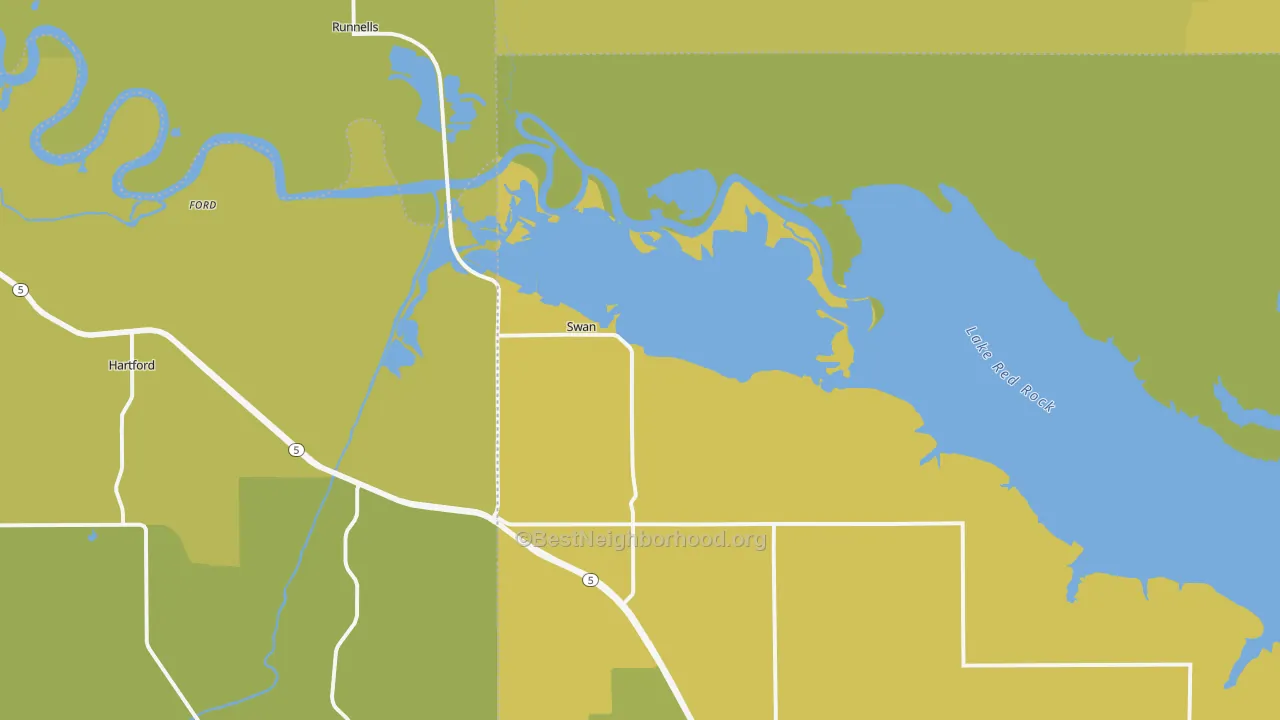 Map of the best neighborhoods in the Swan area, with better matches in green and worse matches in red