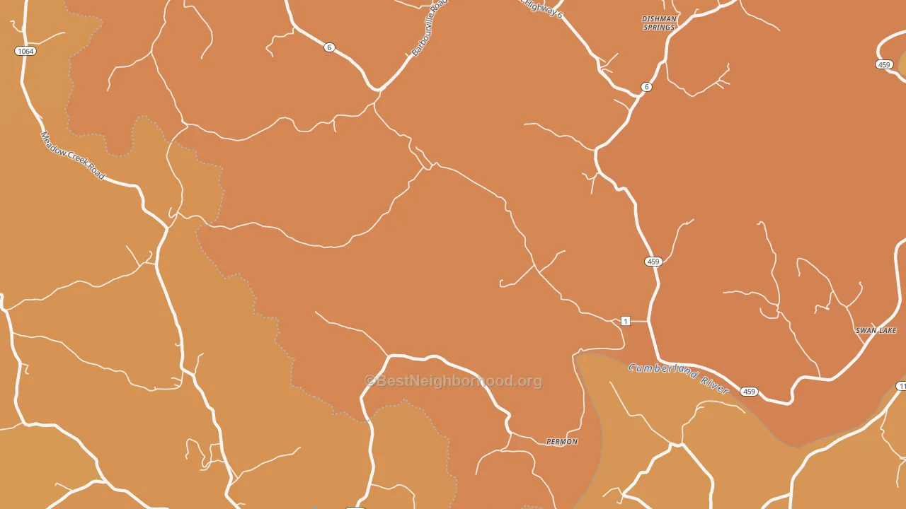 Map of the best neighborhoods in the Swan Lake area, with better matches in green and worse matches in red