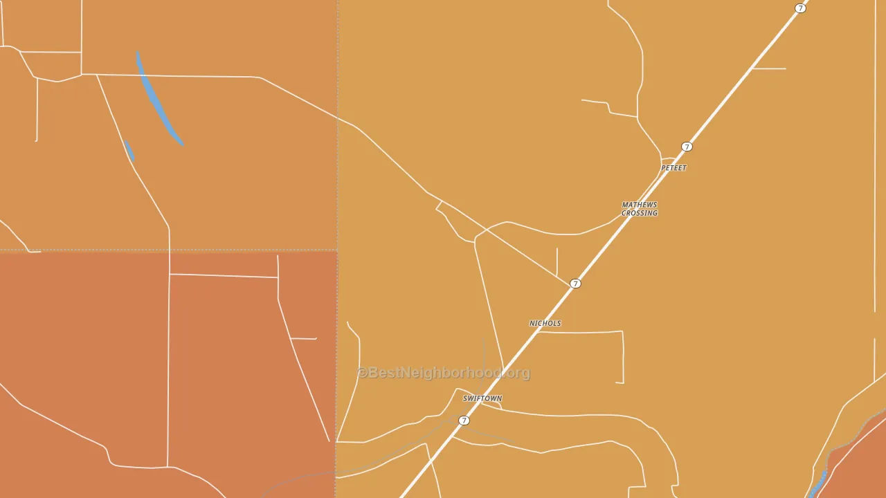 Map of the best neighborhoods in the Swan Lake area, with better matches in green and worse matches in red