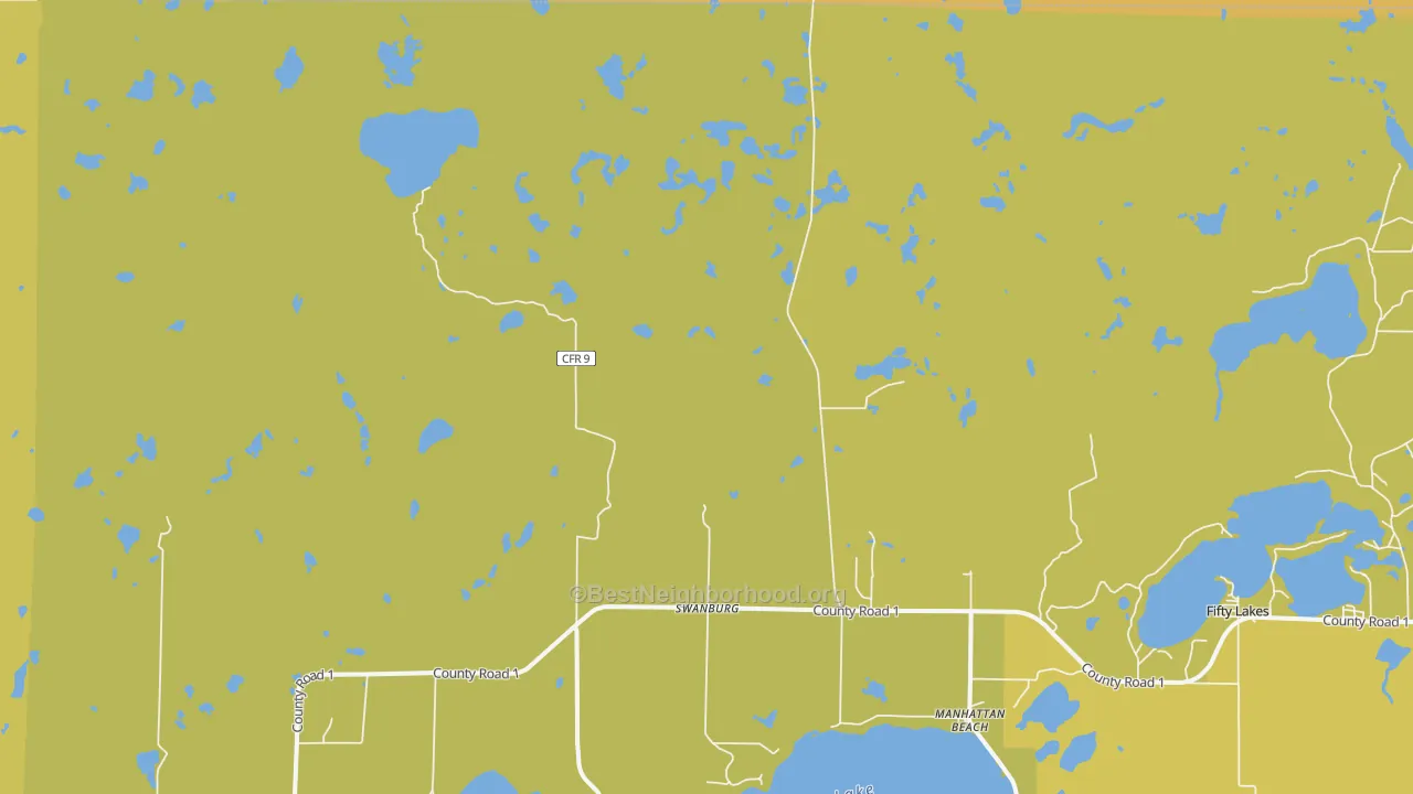 Map of the best neighborhoods in the Swanburg area, with better matches in green and worse matches in red