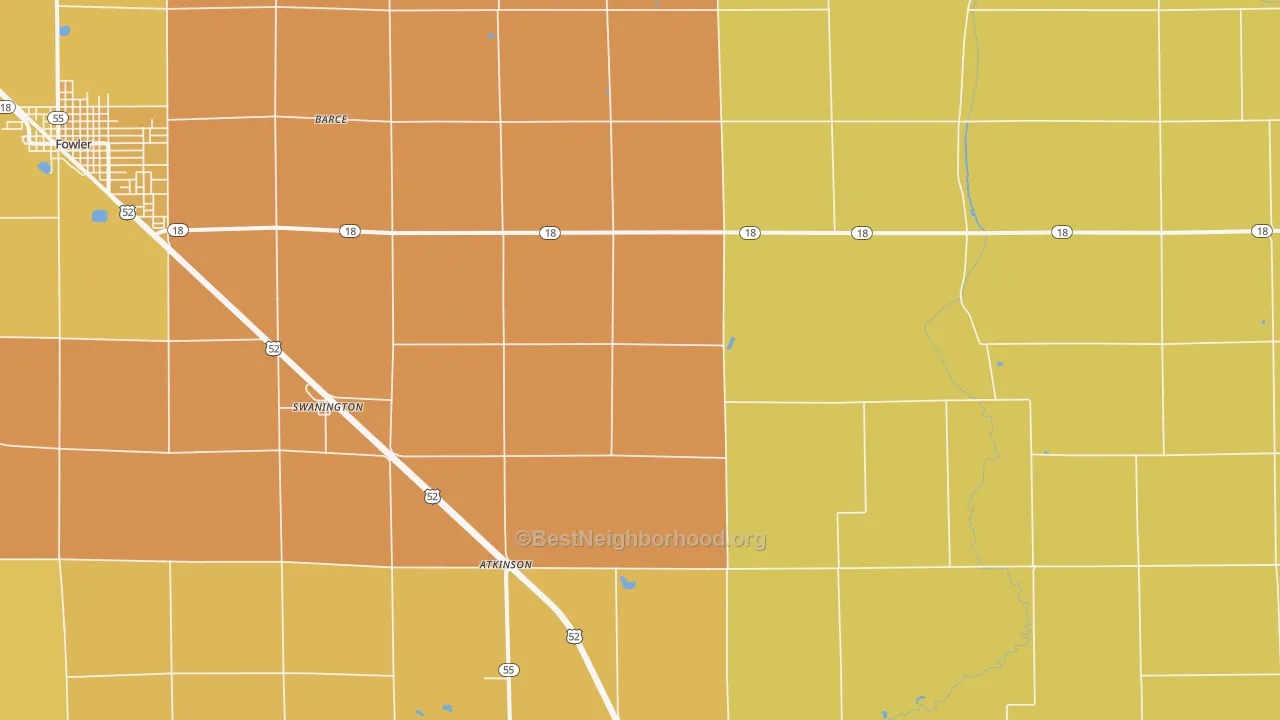 Map of the best neighborhoods in the Swanington area, with better matches in green and worse matches in red