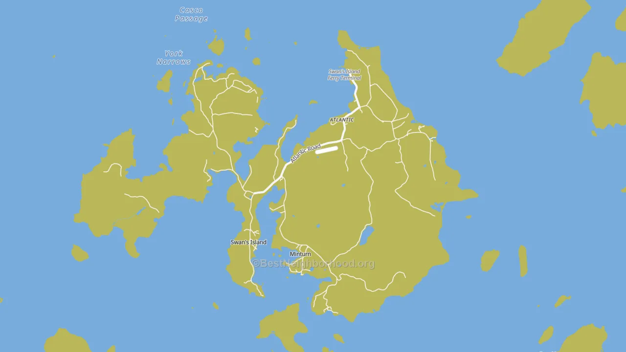 Map of the best neighborhoods in the Swans Island area, with better matches in green and worse matches in red