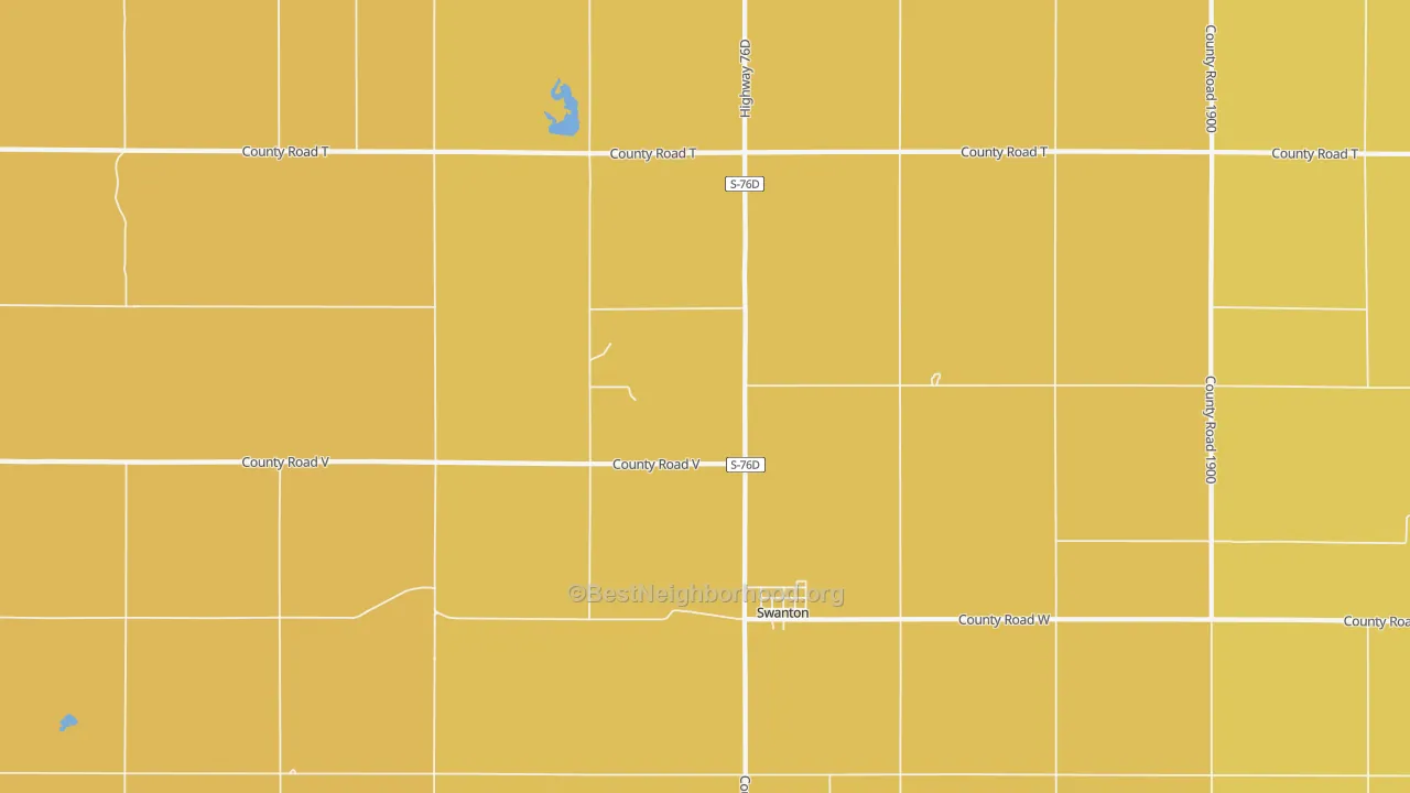 Map of the best neighborhoods in the Swanton area, with better matches in green and worse matches in red