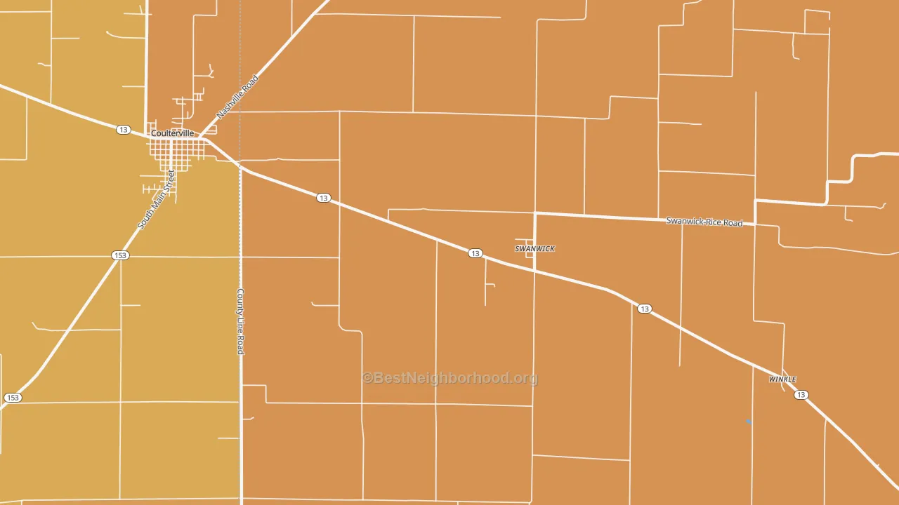 Map of the best neighborhoods in the Swanwick area, with better matches in green and worse matches in red