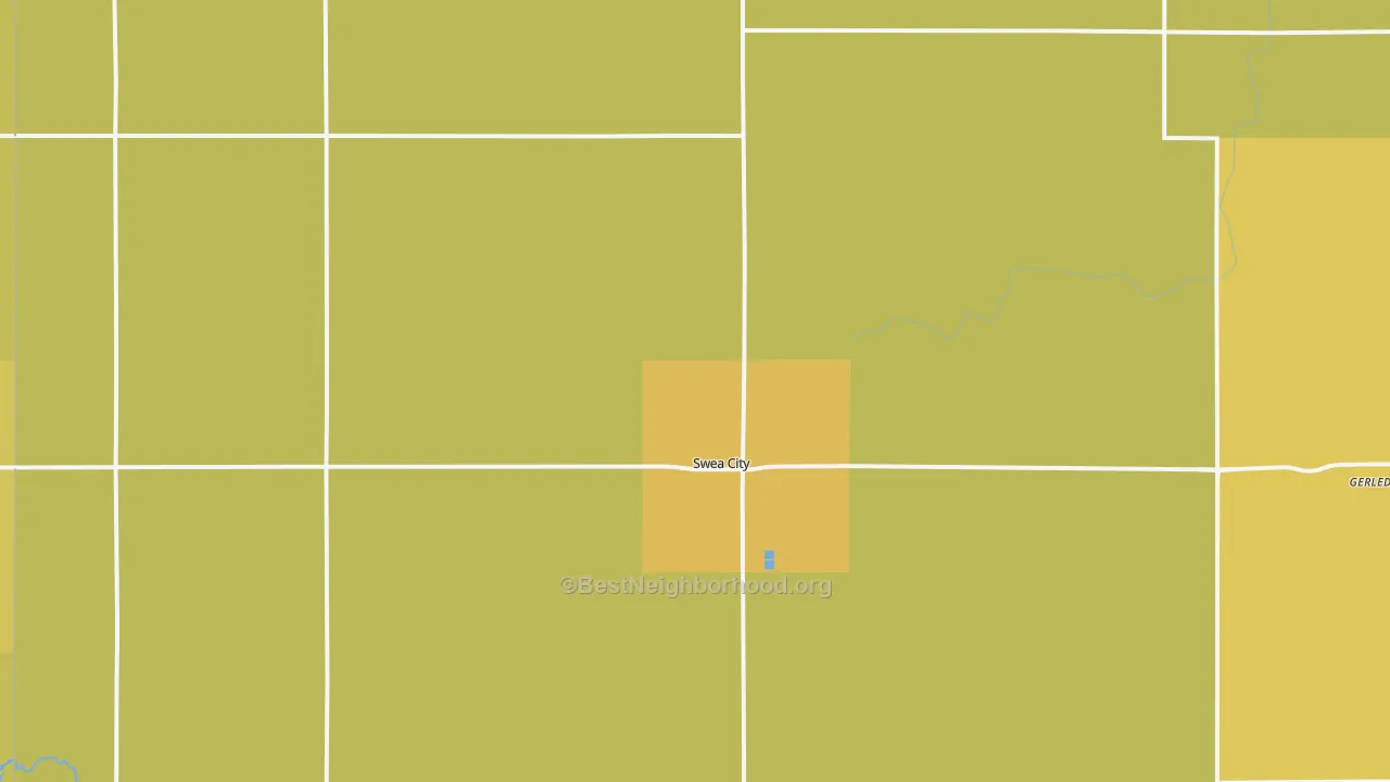 Map of the best neighborhoods in the Swea City area, with better matches in green and worse matches in red