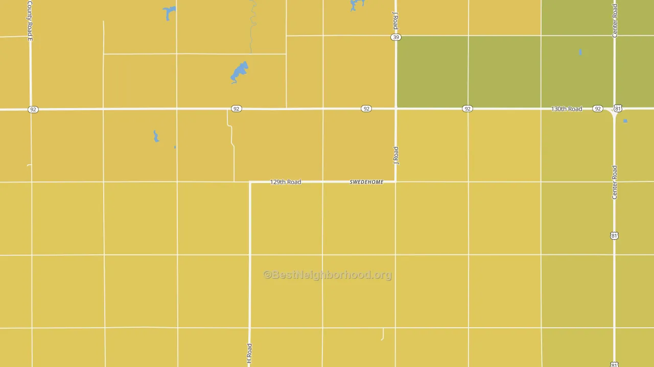 Map of the best neighborhoods in the Swedehome area, with better matches in green and worse matches in red