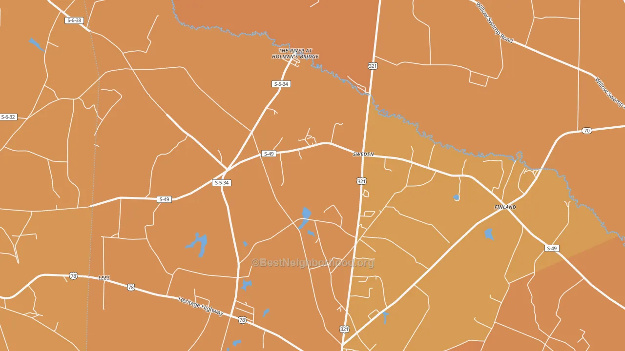 Map of the best neighborhoods in the Sweden area, with better matches in green and worse matches in red