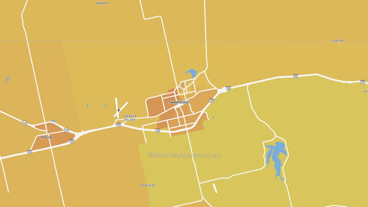 Map of the best neighborhoods in the Sweetwater area, with better matches in green and worse matches in red