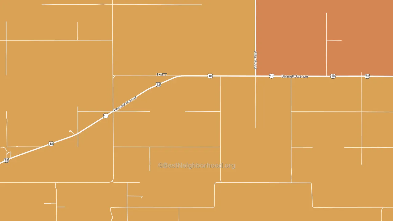Map of the best neighborhoods in the Swett area, with better matches in green and worse matches in red