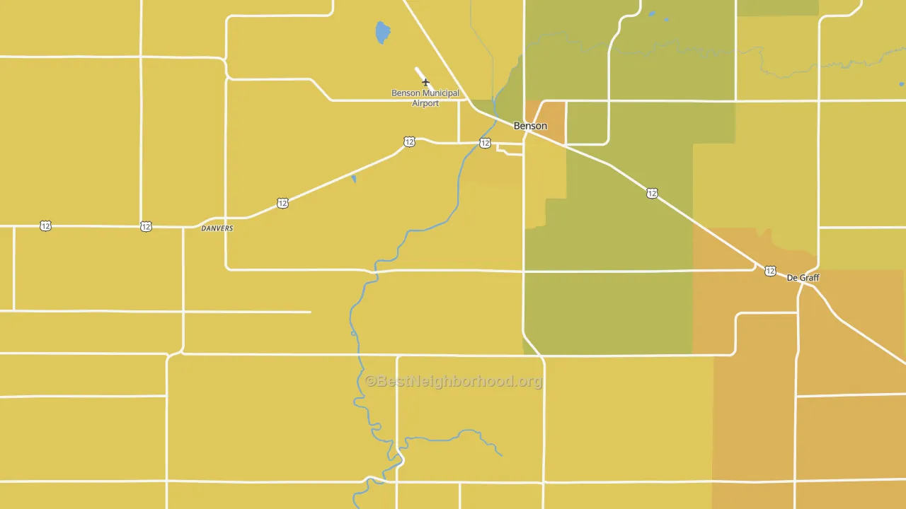 Map of the best neighborhoods in the Swift County area, with better matches in green and worse matches in red