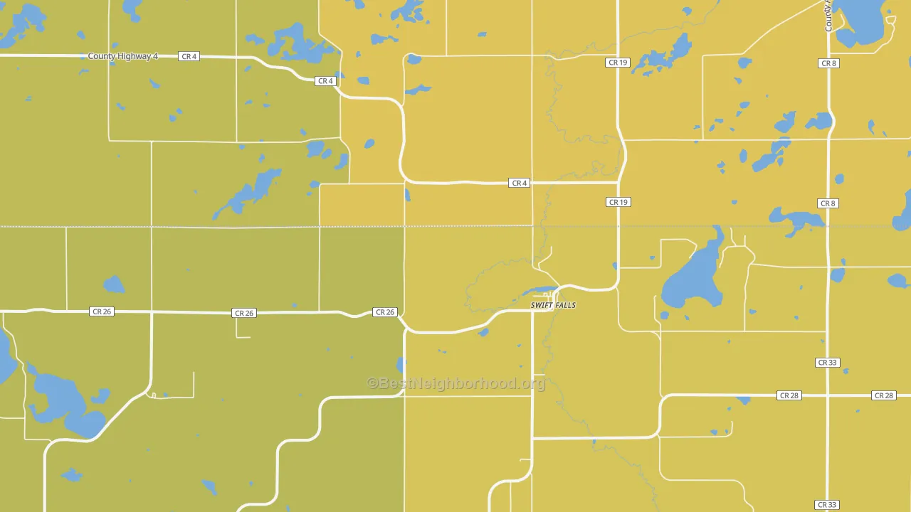 Map of the best neighborhoods in the Swift Falls area, with better matches in green and worse matches in red