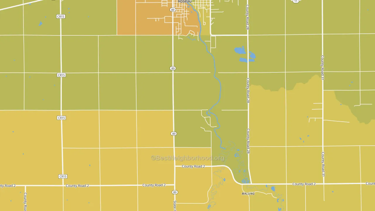 Map of the best neighborhoods in the Swift area, with better matches in green and worse matches in red