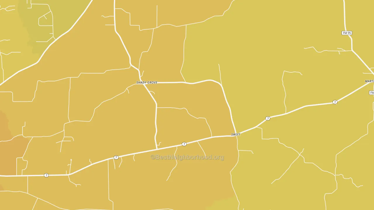 Map of the best neighborhoods in the Swift area, with better matches in green and worse matches in red