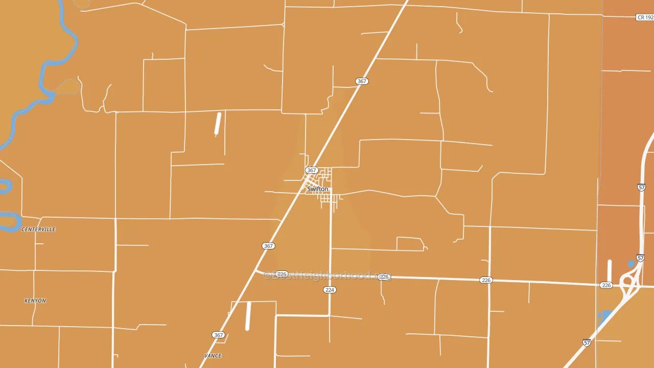 Map of the best neighborhoods in the Swifton area, with better matches in green and worse matches in red