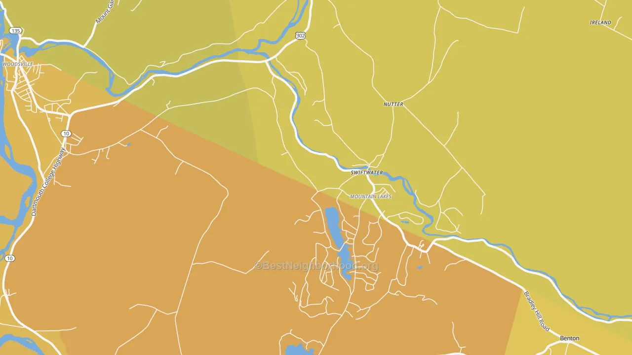 Map of the best neighborhoods in the Swiftwater area, with better matches in green and worse matches in red