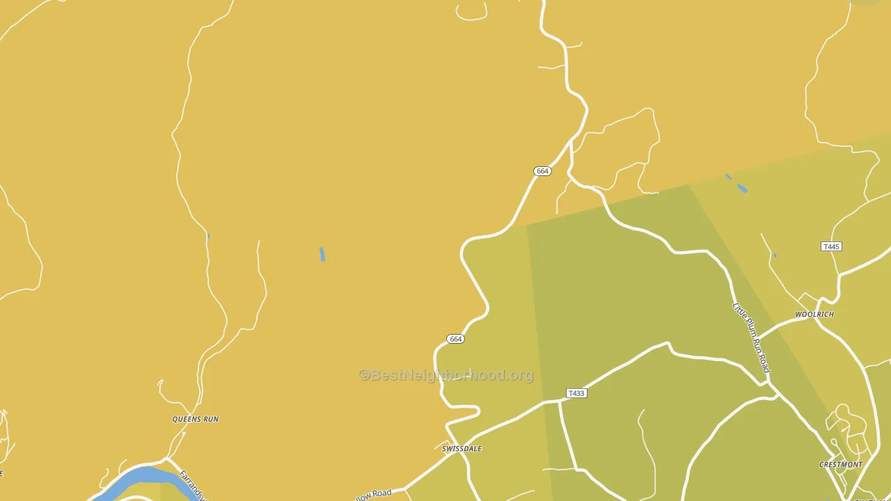 Map of the best neighborhoods in the Swissdale area, with better matches in green and worse matches in red