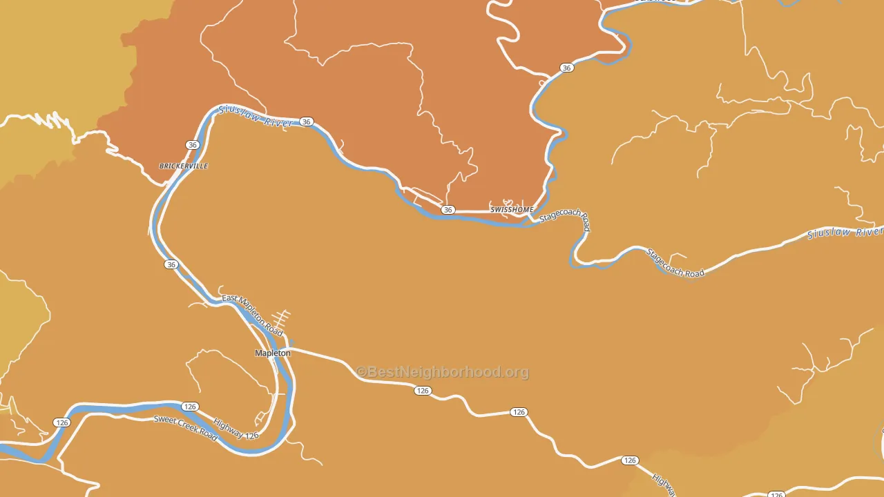 Map of the best neighborhoods in the Swisshome area, with better matches in green and worse matches in red