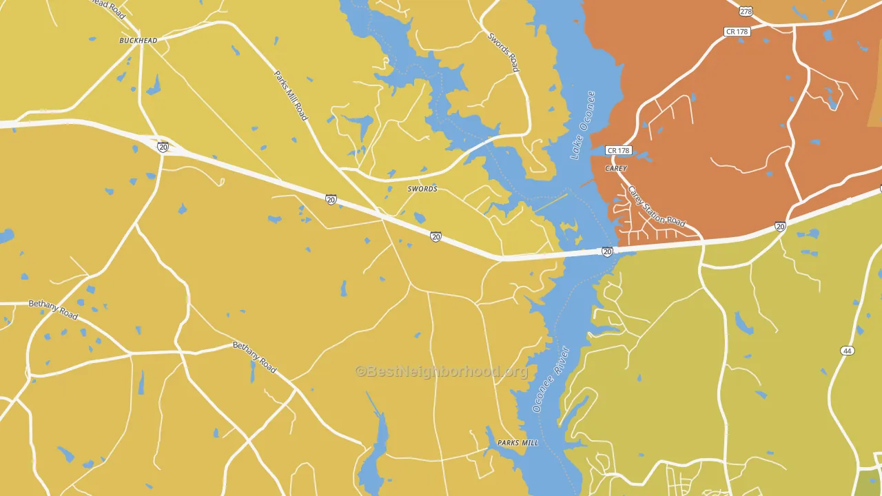 Map of the best neighborhoods in the Swords area, with better matches in green and worse matches in red