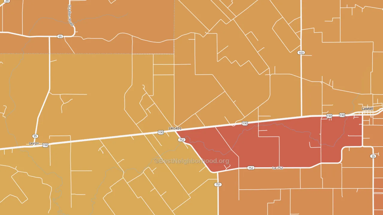 Map of the best neighborhoods in the Swords area, with better matches in green and worse matches in red
