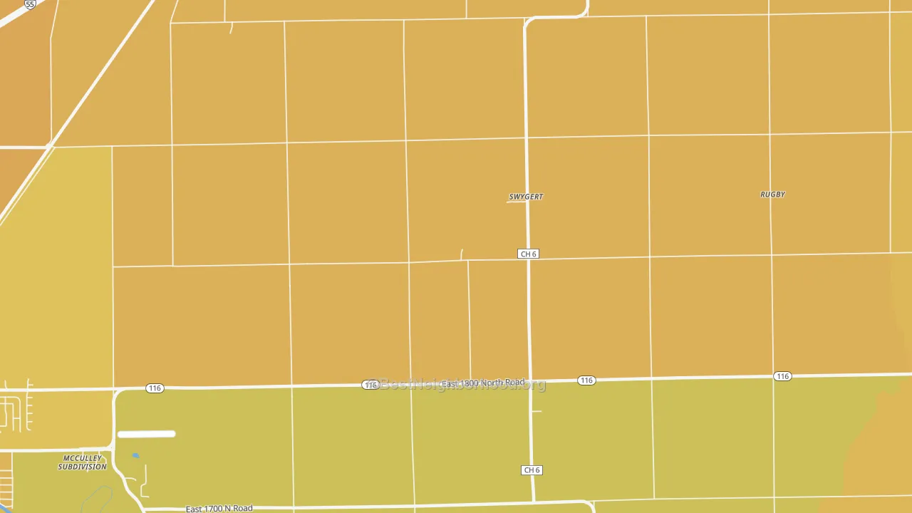 Map of the best neighborhoods in the Swygert area, with better matches in green and worse matches in red