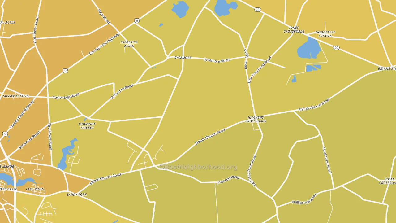 Map of the best neighborhoods in the Sycamore area, with better matches in green and worse matches in red