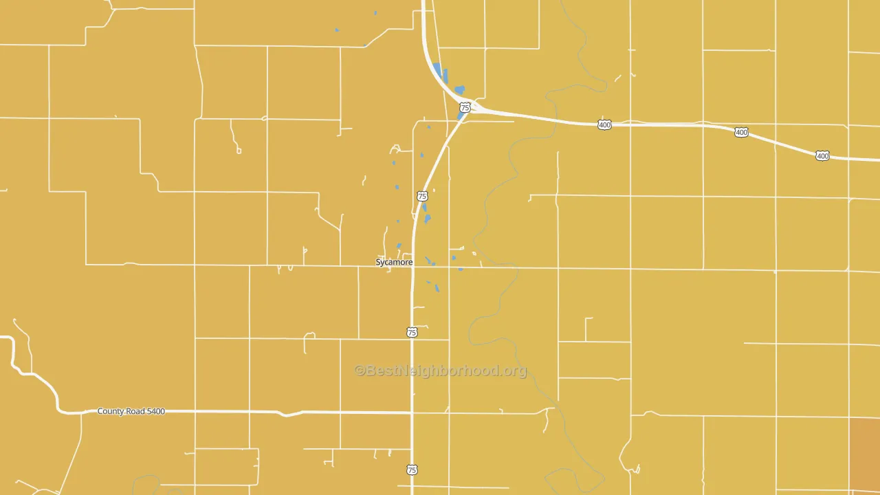 Map of the best neighborhoods in the Sycamore area, with better matches in green and worse matches in red