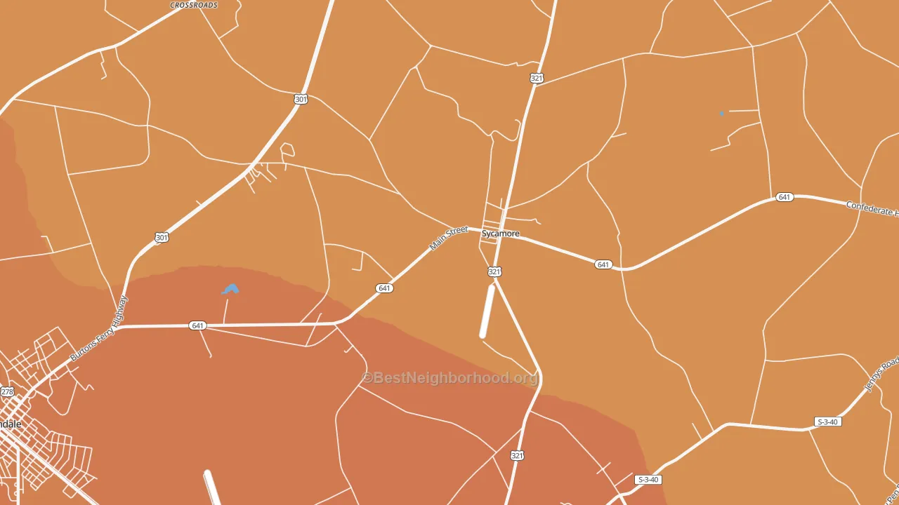 Map of the best neighborhoods in the Sycamore area, with better matches in green and worse matches in red