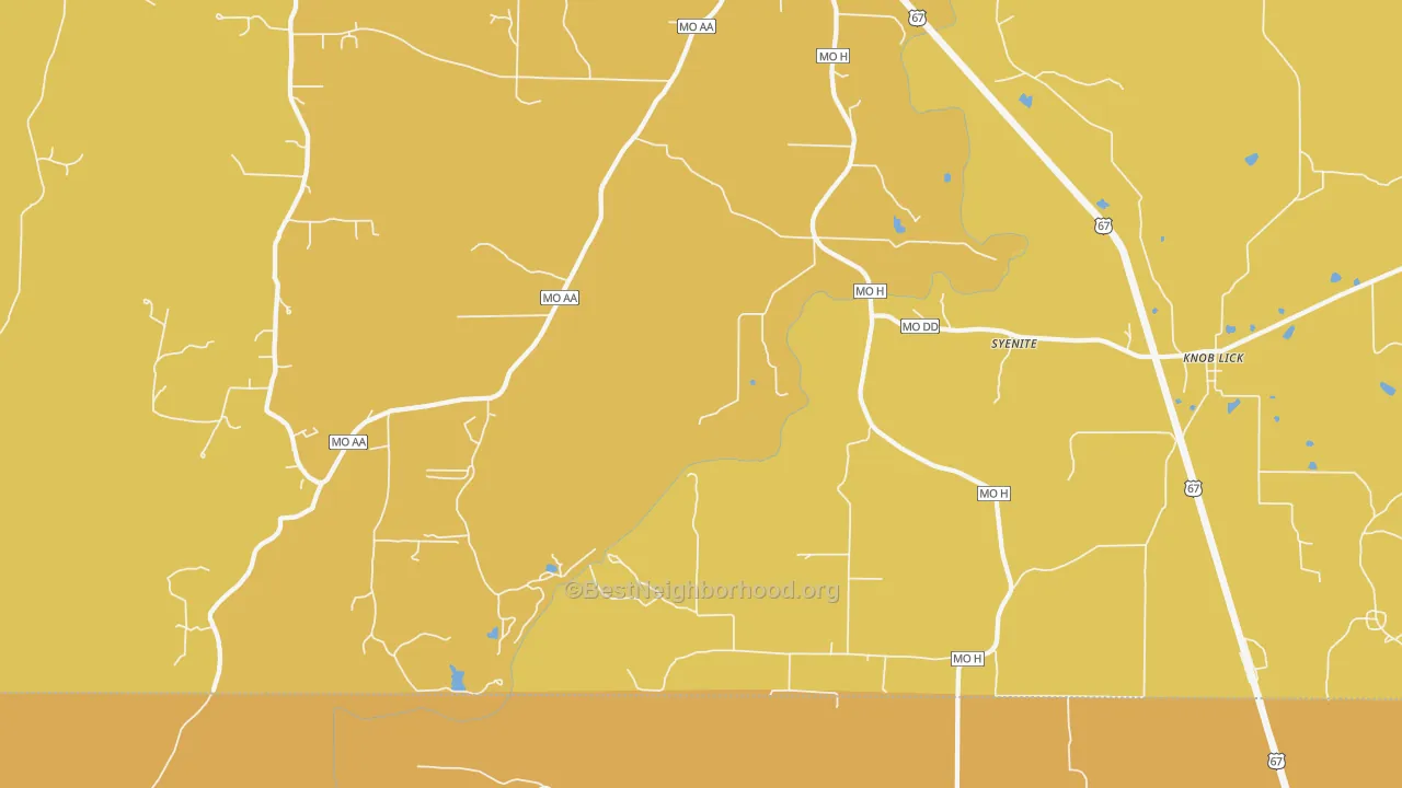 Map of the best neighborhoods in the Syenite area, with better matches in green and worse matches in red