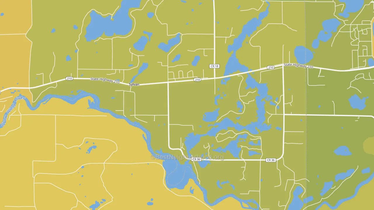 Map of the best neighborhoods in the Sylvan area, with better matches in green and worse matches in red