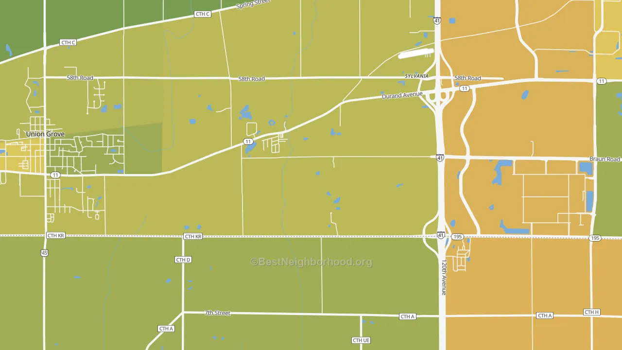 Map of the best neighborhoods in the Sylvania area, with better matches in green and worse matches in red