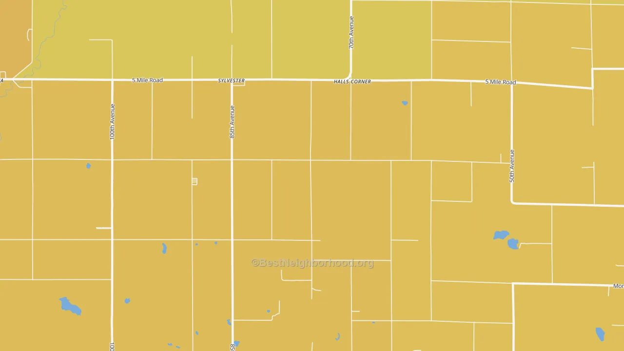 Map of the best neighborhoods in the Sylvester area, with better matches in green and worse matches in red